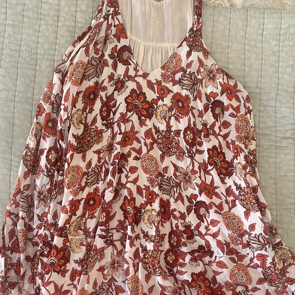 Free People Floral Mini Dress in White and Rust